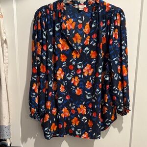 Zara Floral Blouse - Navy and Red